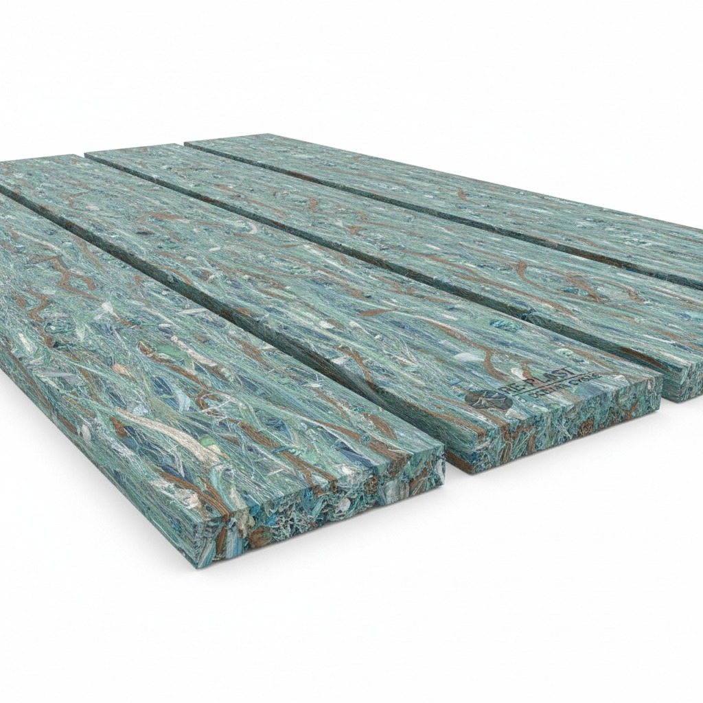 Durable composite lumber for affordable housing and construction made from recycled ocean-bound PET